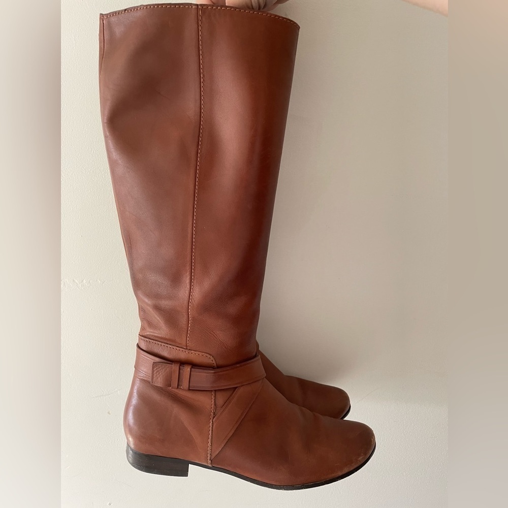Cole Haan Russell Sequoia Brown Leather Designer Tall Knee High Riding Boots 7.5 - Picture 2 of 10